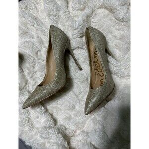 Sam Edelman Danna Silver Gold Metallic Sparkle Pointed Toe Pumps Heels Size 9